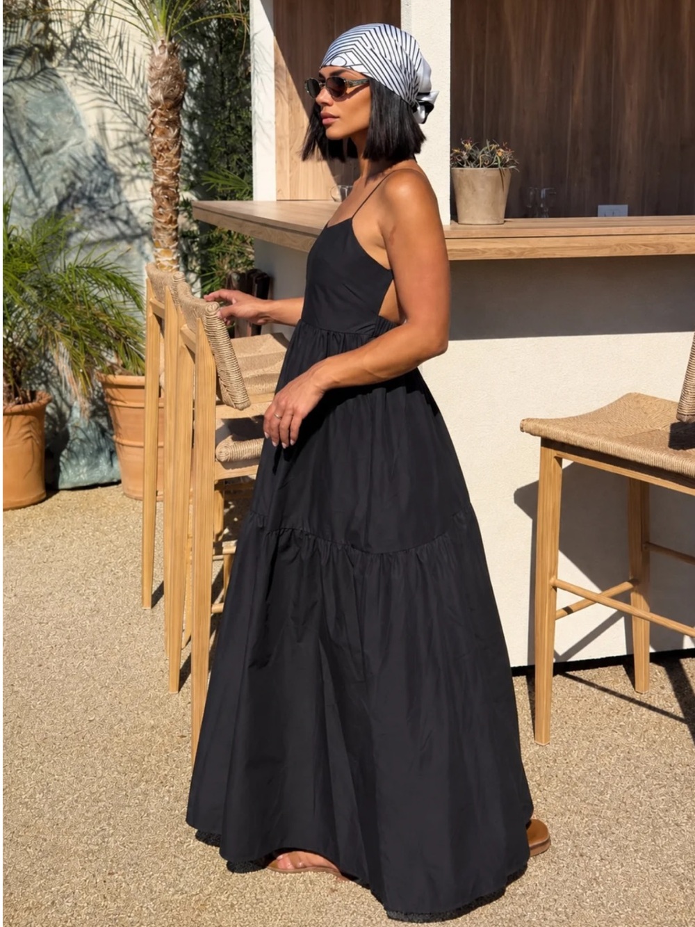 NWT Commense Solid Backless Black Long Dress